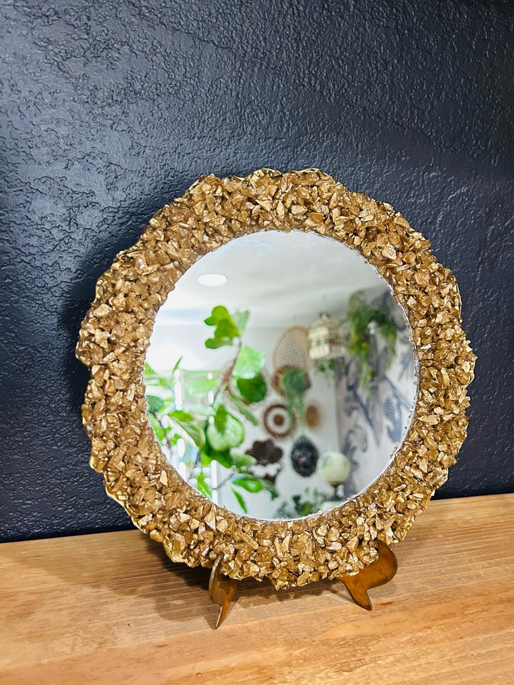 Gold nugget stone wall mirror